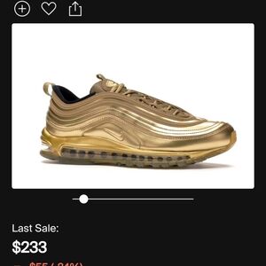 Olympic Medal, Metallic gold, Size 8.5 Men's/ women's, Nike air max 97